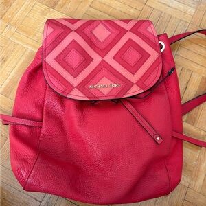 Michael Kors Pink-Red Quilted Flap Leather Backpack